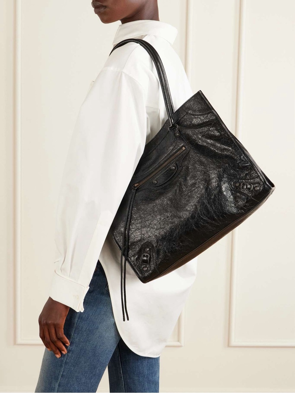 BALENCIAGA Le City Tote Bag Crinkled Black Leather - Picture 1 of 7